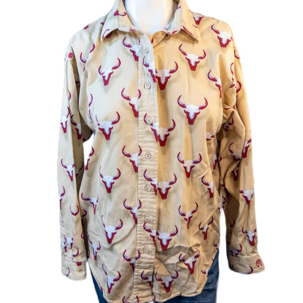 Barn Fly Womens Size Medium Shirt Yellow Longhorn Western Button Up Made USA Top